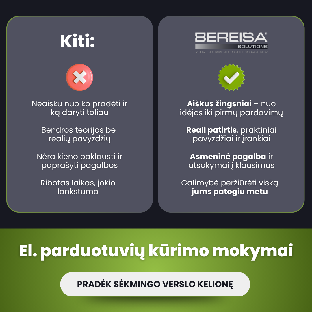 SHOPIFY EL. PARDUOTUVIŲ KŪRIMO MOKYMAI BY BEREISA SOLUTIONS